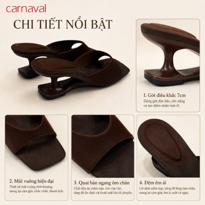 Dép Cao Gót Nữ Carnaval Mũi Vuông Quai Ngang Phối Màu, Gót 7cm Thanh Lịch Êm Chân Dễ Phối Đồ VS229 - ảnh 6