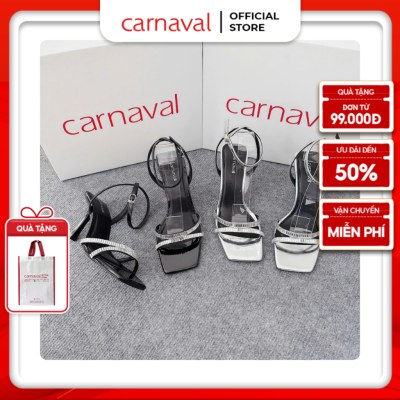 Giày Cao Gót Nữ Carnaval Mũi Vuông Gót Nhọn 9cm Quai Trang Trí Đá Sang Trọng Lấp Lánh - VS93 - ảnh 1