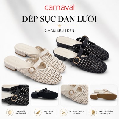 Dép Sục Nữ Carnaval Đan Mây Quai Ngang Khóa Tròn, Mule Nữ Thanh Lịch Vintage - VS209 - ảnh 2