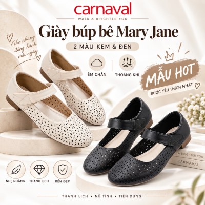 Giày Búp Bê Nữ Carnaval Mary Jane Đục Lỗ Thoáng Khí, Quai Dán Mũi Tròn, Đế Bệt Êm Chân -VS232 - ảnh 2