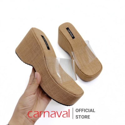 Dép Xuồng Nữ Bọc Vải Carnaval Cao Cấp Gót Cao 8cm Quai Mika Trong Suốt - VS143 - ảnh 5