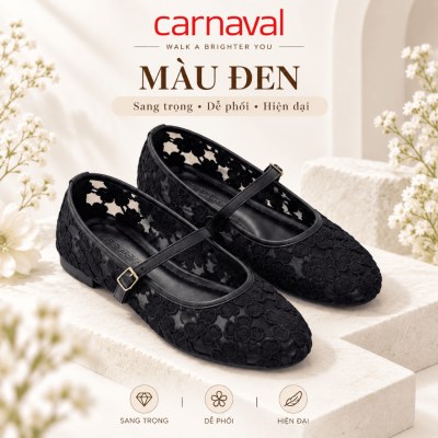 Giày Búp Bê Nữ Carnaval Mary Jane Ren Hoa Xuyên Thấu, Quai Ngang Khóa Kim Loại Thanh Lịch Vintage - VS230 - ảnh 6