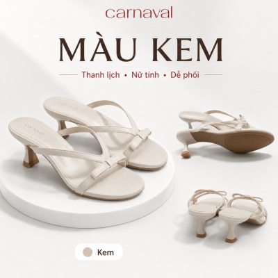 Dép Cao Gót Nữ Carnaval Quai Đính Nơ, Guốc Gót Cao 5cm Kiểu Thanh Lịch, Tối Giản - VS210 - ảnh 7
