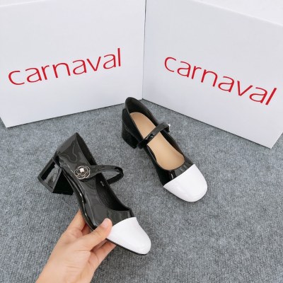 Giày Cao Gót Kiểu Dáng Búp Bê Gót Vuông Cao 3cm Carnaval siêu xinh, Mũi Tròn Phối 2 Màu - VS39 - ảnh 3