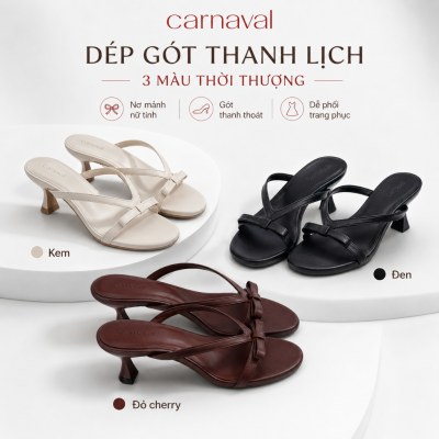 Dép Cao Gót Nữ Carnaval Quai Đính Nơ, Guốc Gót Cao 5cm Kiểu Thanh Lịch, Tối Giản - VS210 - ảnh 6