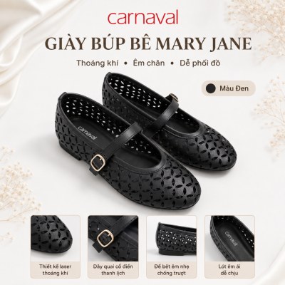 Giày Búp Bê Nữ Đế Bệt Quai Ngang Da Đục Lỗ Thoáng Khí, Phong Cách Vintage Carnaval - VS132 - ảnh 5