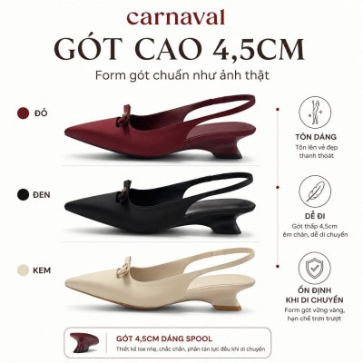 Giày Cao Gót Nữ Carnaval Mũi Nhọn Quai Hậu Da Lụa, Gót Cao 4.5cm Êm Chân Đi Làm Đi Tiệc - VS221 - ảnh 6