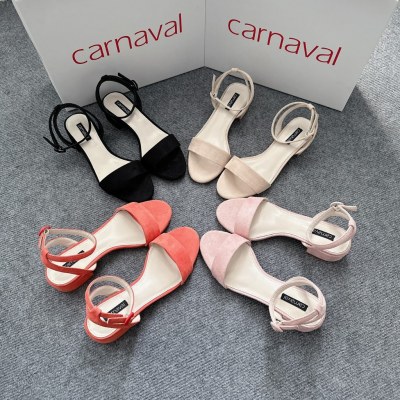 Giày sandal cao gót nữ Carnaval đế vuông 4 phân quai ngang bọc vải da cao cấp - VS22 - ảnh 1