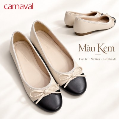 Giày Búp Bê Nữ Carnaval Mũi Phối Đen Đính Nơ, Đế Bệt Êm Chân Thanh Lịch Dễ Phối Đồ - VS235 - ảnh 10