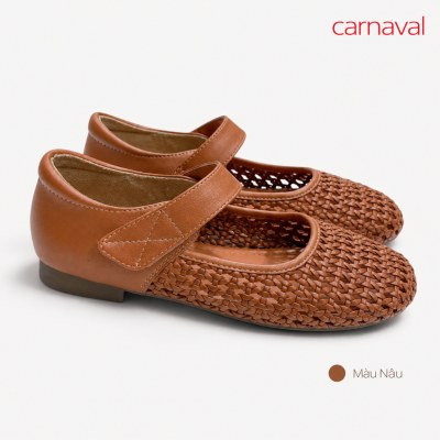 Giày Búp Bê Nữ Carnaval Mary Jane Phối Đan Lát, Quai Dán Tiện Lợi Mũi Tròn Đế Thấp Thanh Lịch - VS234 - ảnh 12