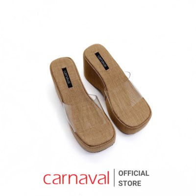 Dép Xuồng Nữ Bọc Vải Carnaval Cao Cấp Gót Cao 8cm Quai Mika Trong Suốt - VS143 - ảnh 4